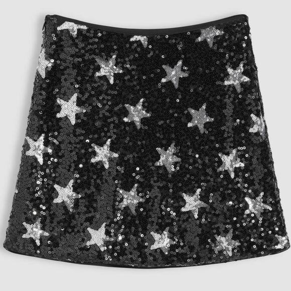 NWT cider SEQUIN MID RISE STAR MINI SKIRT size XL Black sparkle silver star - Picture 4 of 8